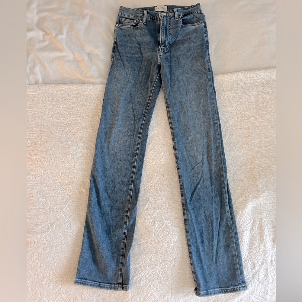 Frame Denim Le High Straight Long Blue Jeans